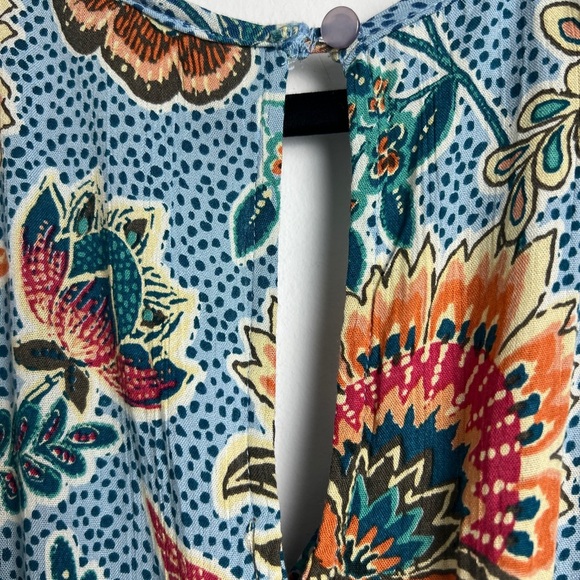 Pyramid Collection Bohemian Blue Floral Print Long Ruffle Sleeve Jumpsuit Sz 1X - Picture 9 of 12